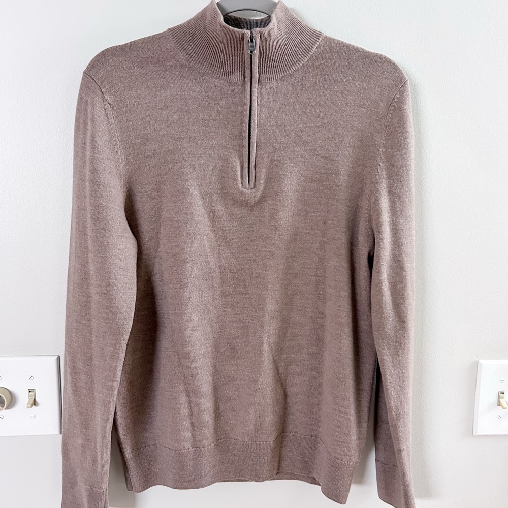 Express Merino Wool Men's Brown Zip-Up Sweater